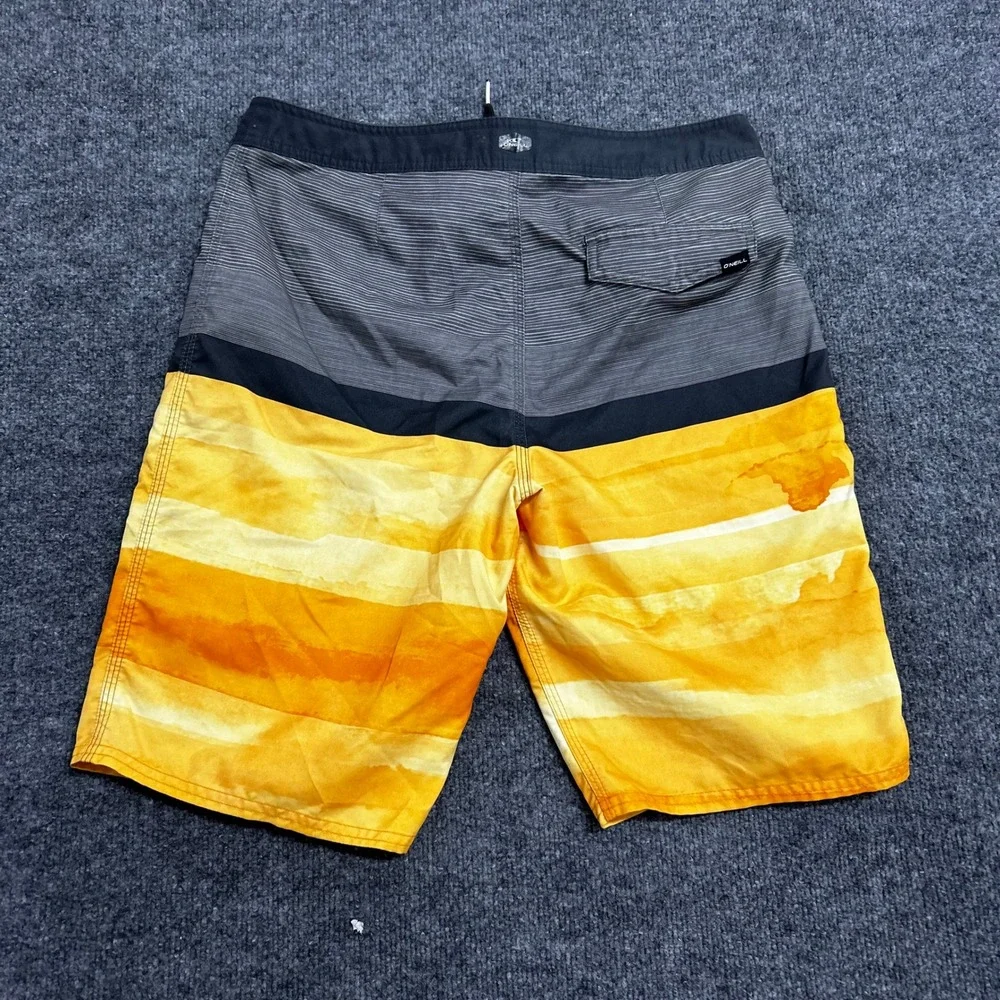 O'Neill Board Shorts Mens Size 32 Orange Grey Watercolor Surf Swim Trunks